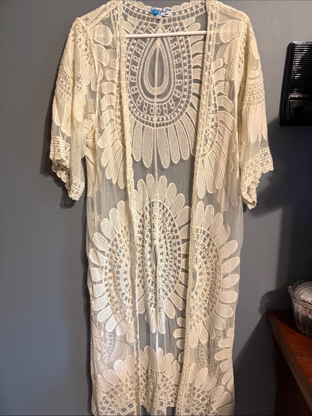 Rebellion Openwork Crochet Kimono in Cream,Beautiful